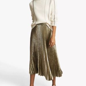 Reiss Gemma Gold Pleated Midi Skirt Size 12 - NWT